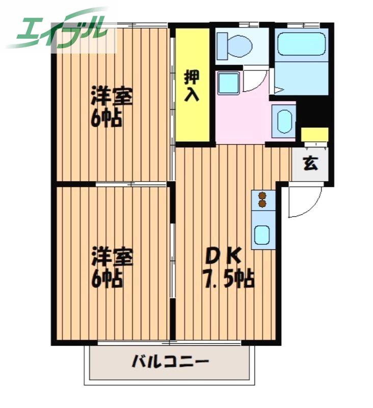 アメニティ洲崎(2DK/2階)の間取り写真