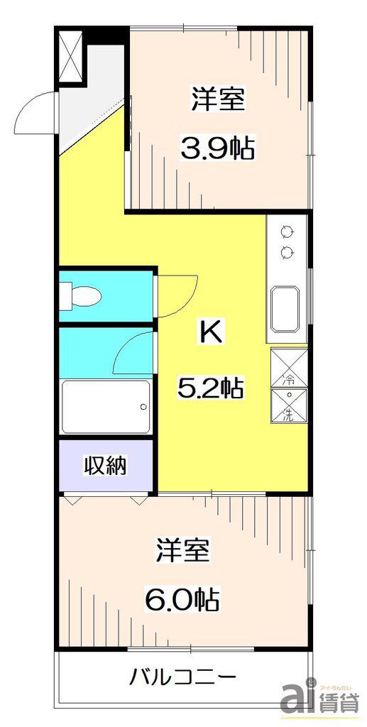 コスモスマンション東村山(2K/3階)の間取り写真