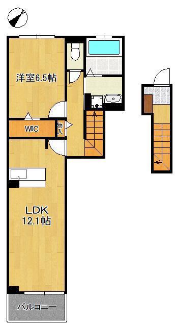 ロータス水巻2(1LDK/2階)の間取り写真