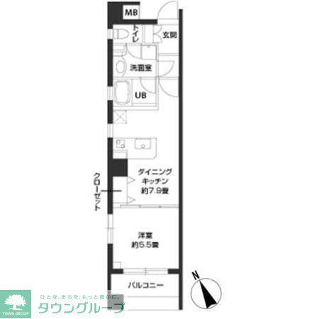 カスタリア新富町IV(1DK/5階)の間取り写真