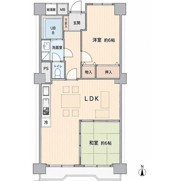 プラザ・フェニックス村松苑(2LDK/4階)の間取り写真