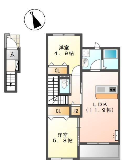 エクラメゾン(2LDK/2階)の間取り写真