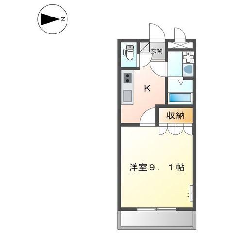 ヴェルジュール御着(1K/2階)の間取り写真