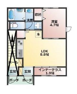 グランフェリス(1LDK/1階)の間取り写真