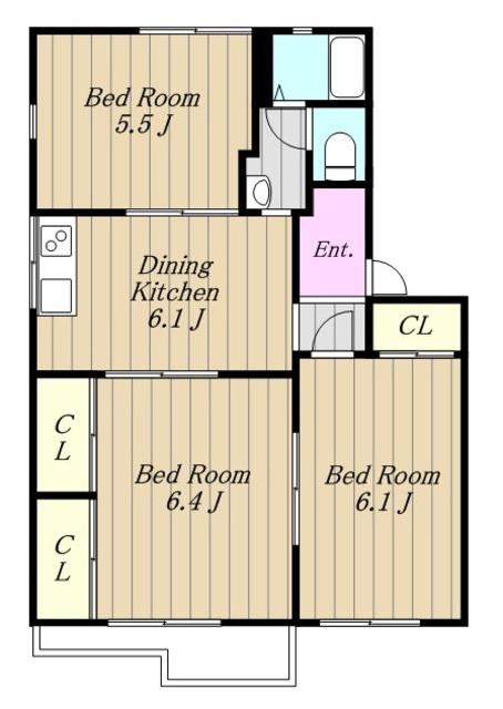 フ・ミールボタンC(3DK/2階)の間取り写真