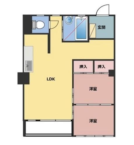 升本マンション(2LDK/6階)の間取り写真