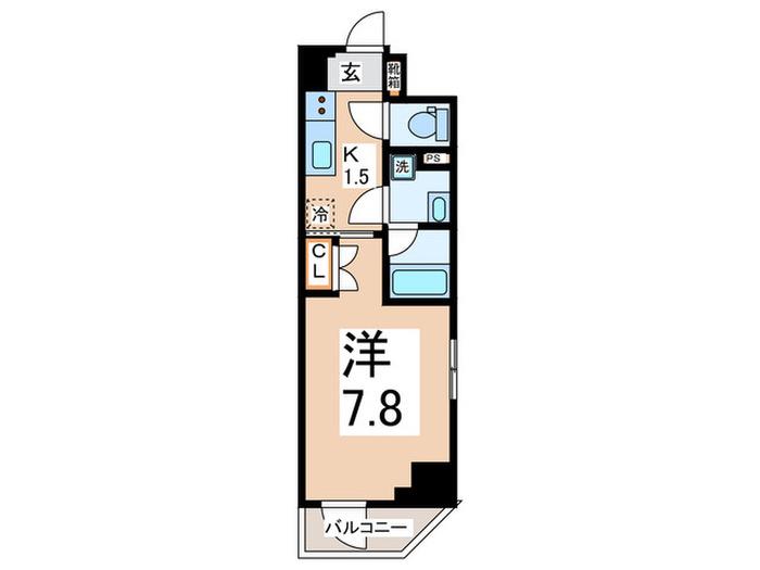 ラグゼナ平塚(1K/6階)の間取り写真