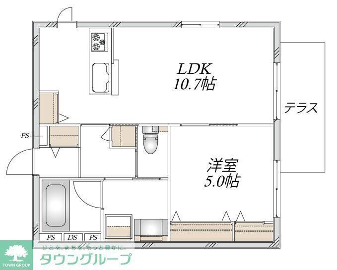 新石川1丁目メゾン西棟(1LDK/1階)の間取り写真