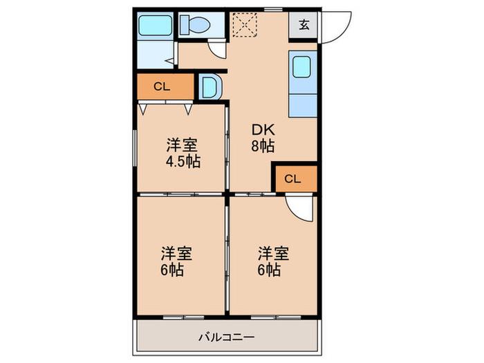 ハイツ田上台(3DK/1階)の間取り写真