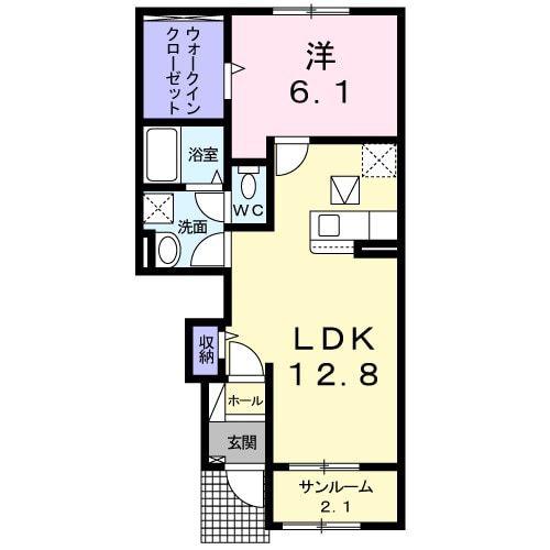 ラルラリララ(1LDK/1階)の間取り写真