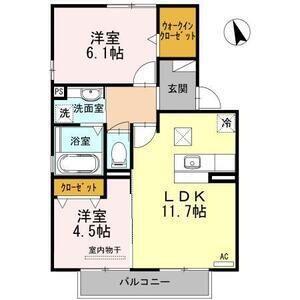パルケ山口(2LDK/1階)の間取り写真