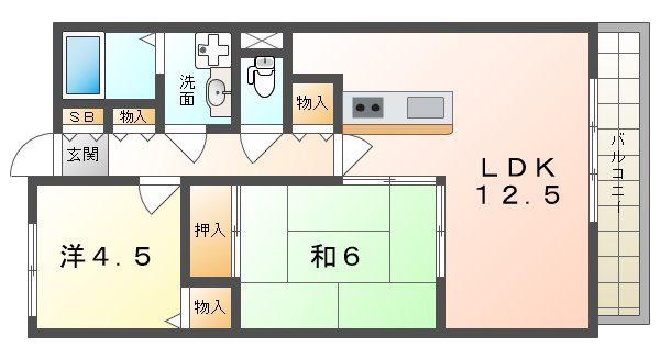 グレイシィーK.Y(2LDK/4階)の間取り写真