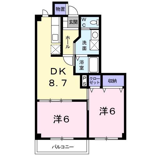 フィオーレA(2DK/1階)の間取り写真