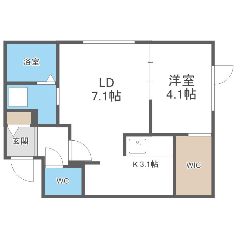 PORTE-BONHEUR NISHISEN6JO(1LDK/4階)の間取り写真