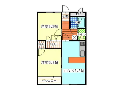 シティーパレス富岡 東棟(2LDK/1階)の間取り写真
