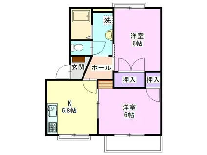 フローラルまなかA(2K/2階)の間取り写真