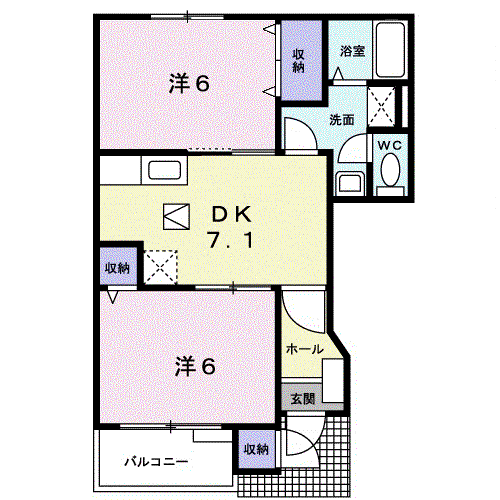 EDELHEIGHTS1号館(2DK/1階)の間取り写真