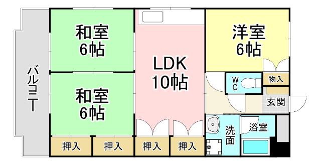 MDIマンション中原東(3LDK/3階)の間取り写真