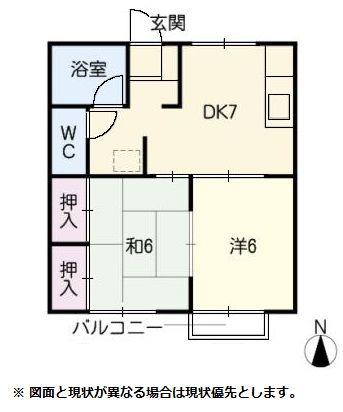 ハラマキハイツF棟(2DK/2階)の間取り写真