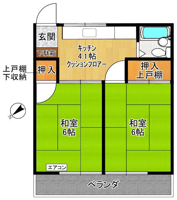 スカイハイツ長尾(2K/2階)の間取り写真