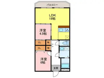 グリーンピア津乃峰(2LDK/4階)の間取り写真