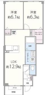 グランドゥール楓(2LDK/1階)の間取り写真