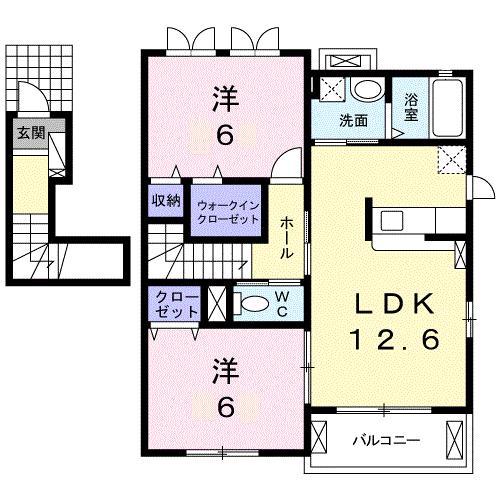 フレスクーラA(2LDK/2階)の間取り写真