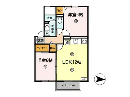 アルカディアB棟(2LDK/2階)の間取り写真