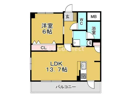 コンフィアンサ(1LDK/2階)の間取り写真