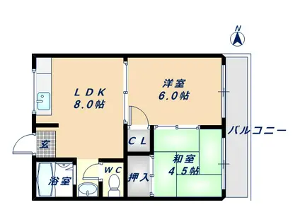 第二コーポ春日荘(1LDK/4階)の間取り写真
