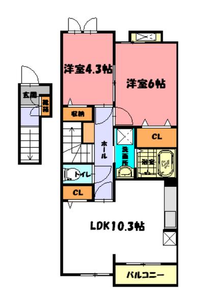 フェリースII(2LDK/2階)の間取り写真