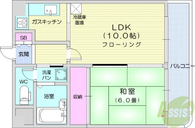 朝日プラザ上杉(1LDK/8階)の間取り写真