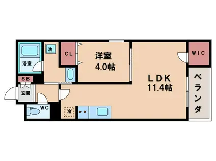 ウェルスクエア帝塚山(1LDK/2階)の間取り写真