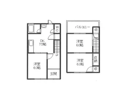 上野田北棟(3DK/1階)の間取り写真