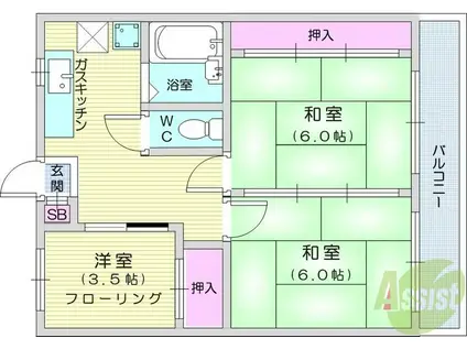 大手町YKハイツA(3K/2階)の間取り写真