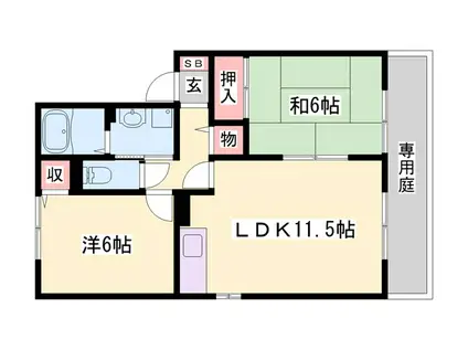 パークアベニュー C棟(2LDK/1階)の間取り写真