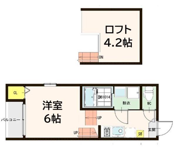 ハーモニーテラス旭ヶ丘II(1K/2階)の間取り写真