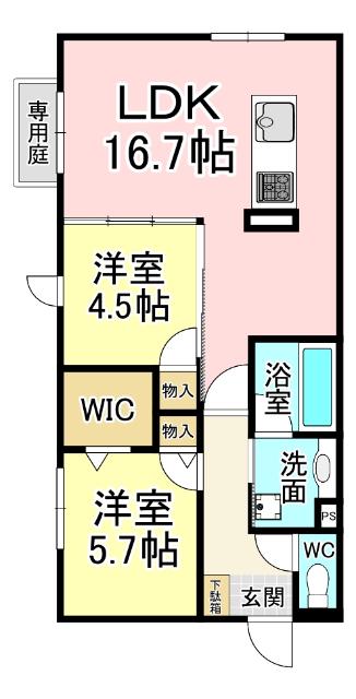 D-ROOM浅生(2LDK/1階)の間取り写真