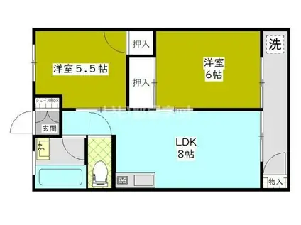 ユナイテッド南津留(2LDK/1階)の間取り写真