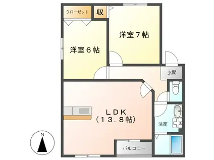 パークメゾンB(2LDK/2階)の間取り写真