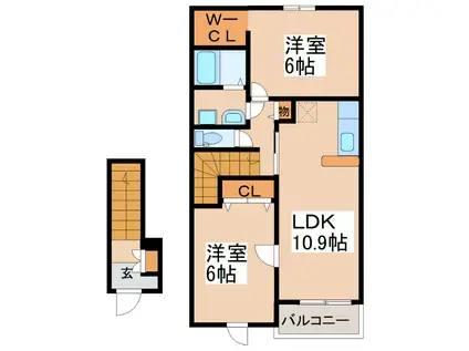 ヴィラ ガーデン・YT(2LDK/2階)の間取り写真