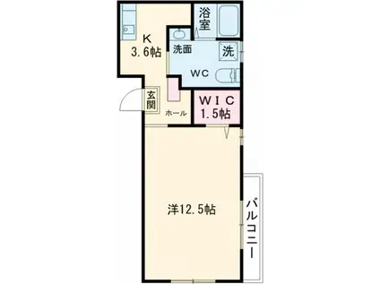 サンリスタアレーグレ入間(1K/2階)の間取り写真