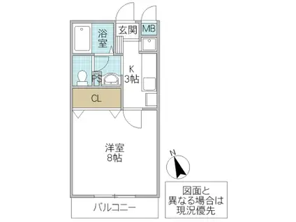 フォーライフヴィラ千波(1K/3階)の間取り写真