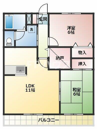 ワイエム弐番館(2LDK/1階)の間取り写真