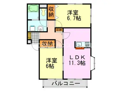 パレアージュ(2LDK/2階)の間取り写真