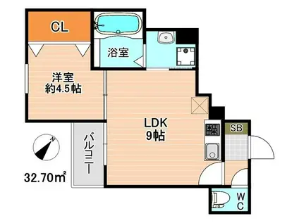 CRECIA北方(1LDK/2階)の間取り写真