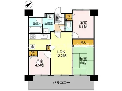 クリスタルパーク山坂(3LDK/2階)の間取り写真