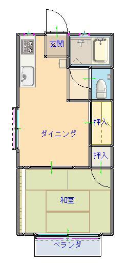 グリーンコーポ(1DK/2階)の間取り写真