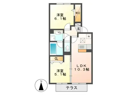 LIBERTY大西(2LDK/1階)の間取り写真