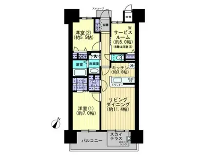 ロイヤルガーデン大元駅北(2SLDK/3階)の間取り写真